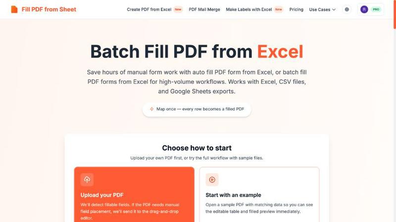 Fill PDF from Sheet application interface and features