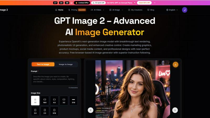 GPT Image 2 application interface and features
