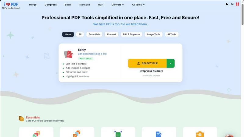 iHatePDF application interface and features