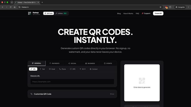 Ihateqr application interface and features