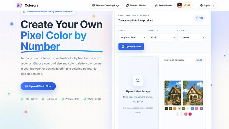 pixelartcolorbynumber application interface and features