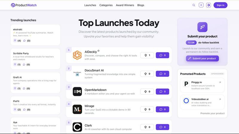 Product Watch application interface and features