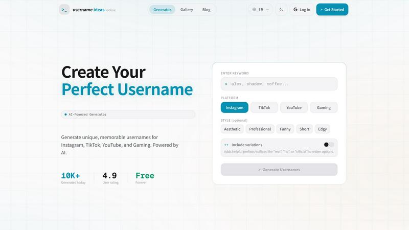 usernameideas.online application interface and features
