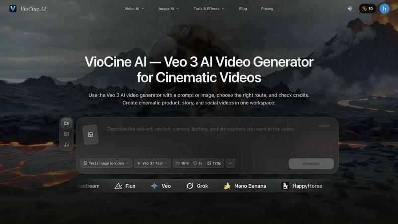 VioCine AI application interface and features
