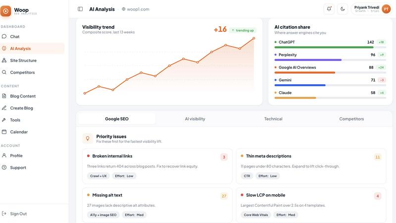 Woop AI application interface and features