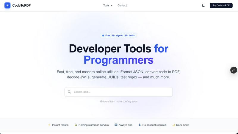 CodeToPDF application interface and features